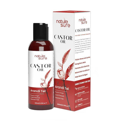 Nature Sure Castor Oil Arandi Tel for Brows, Lashes and Nails, Hexane Free, Virgin, Cold-Pressed, IP-Grade - 200ml