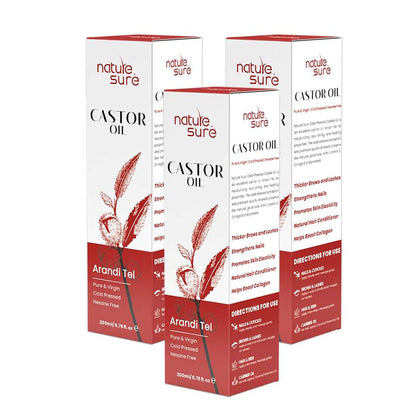 Nature Sure Castor Oil Arandi Tel for Brows, Lashes and Nails, Hexane Free, Virgin, Cold-Pressed, IP-Grade - 200ml