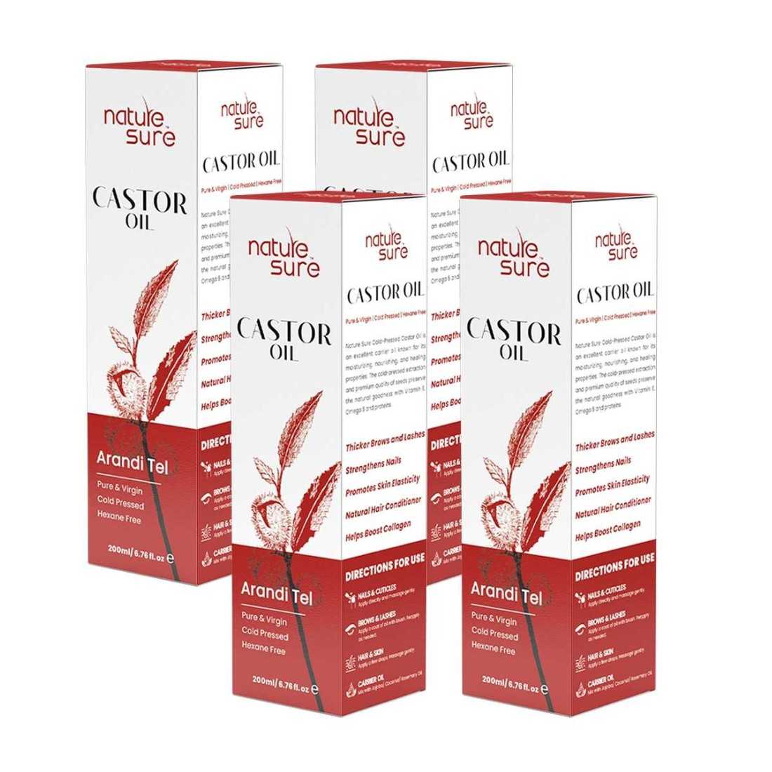 Nature Sure Castor Oil Arandi Tel for Brows, Lashes and Nails, Hexane Free, Virgin, Cold-Pressed, IP-Grade - 200ml