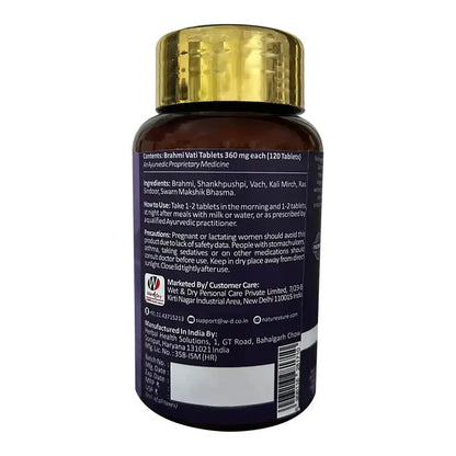 Nature Sure Brahmi Vati 120 Buddhiwardhak Ayurvedic Tablets for Brain Health, Memory Boost, Mental Alertness and Mind Relaxation in Men and Women