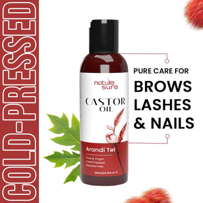 Nature Sure Castor Oil Arandi Tel for Brows, Lashes and Nails, Hexane Free, Virgin, Cold-Pressed, IP-Grade - 200ml
