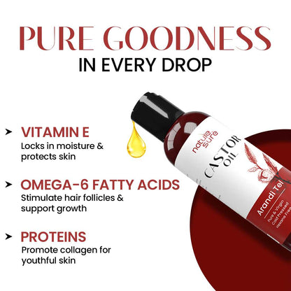 Nature Sure Castor Oil Arandi Tel for Brows, Lashes and Nails, Hexane Free, Virgin, Cold-Pressed, IP-Grade - 200ml