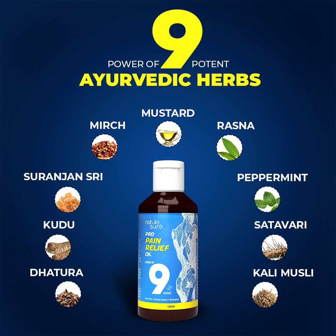 Nature Sure Pro Pain Relief Oil Ayurvedic Formula for Joint Pain, Muscle Spasm and Backache - 100ml