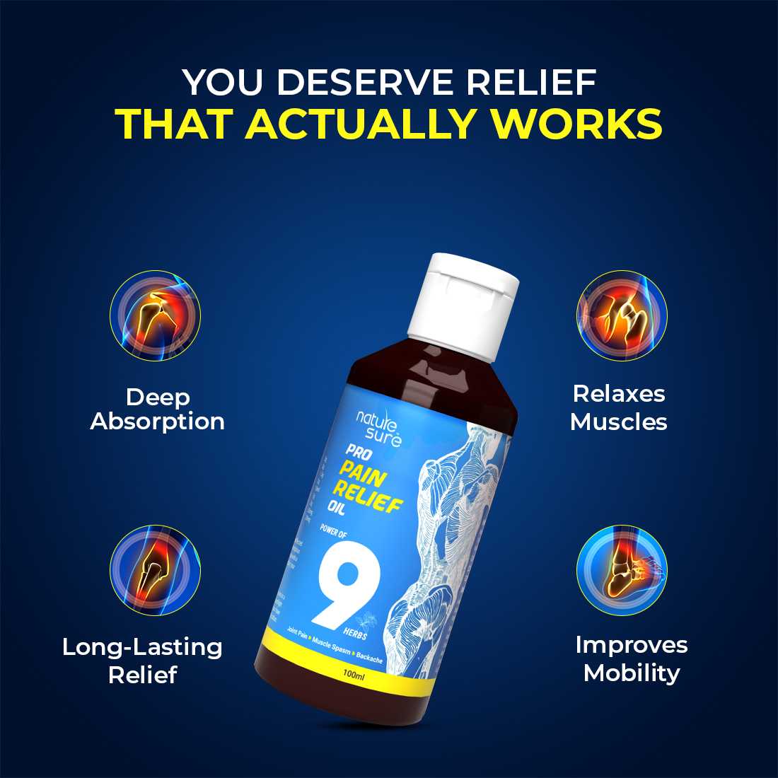 Nature Sure Pro Pain Relief Oil Ayurvedic Formula for Joint Pain, Muscle Spasm and Backache - 100ml