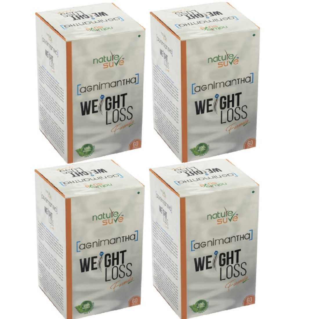 Nature Sure™ Agnimantha Weight Loss Formula Capsules Natural Dietary Supplement - Pack of 4